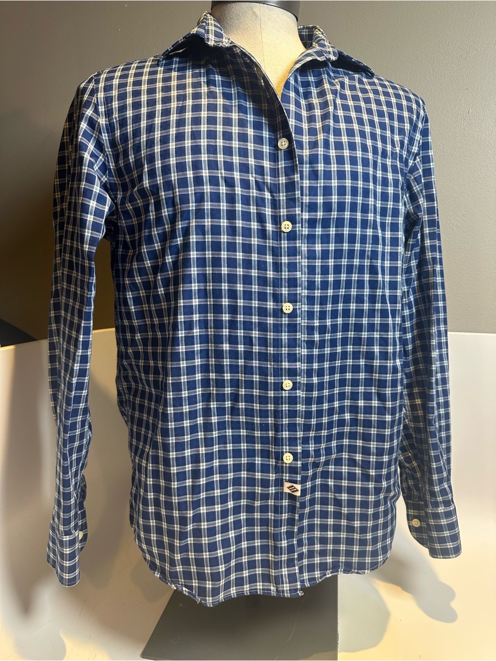 Joseph Men's Navy and White Plaid Button-Down Shirt